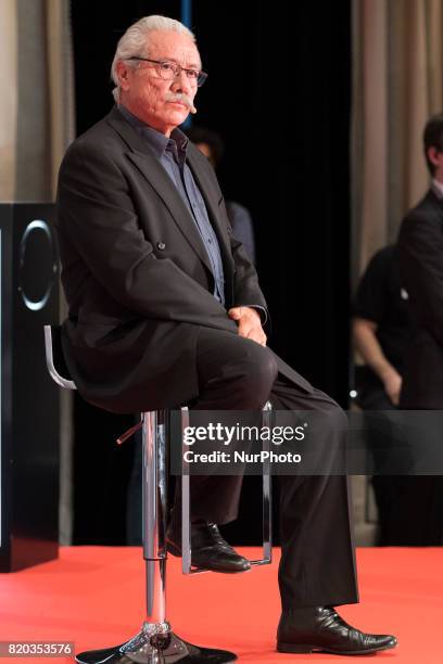 Edward James Olmos attends Platino Awards 2017 press conference on July 21, 2017 in Madrid, Spain.