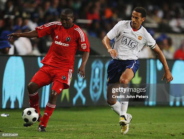 Rio Ferdinand of Manchester United in action during the Vodacom Challenge pre-season friendly match between Orlando Pirates and Manchester United at...