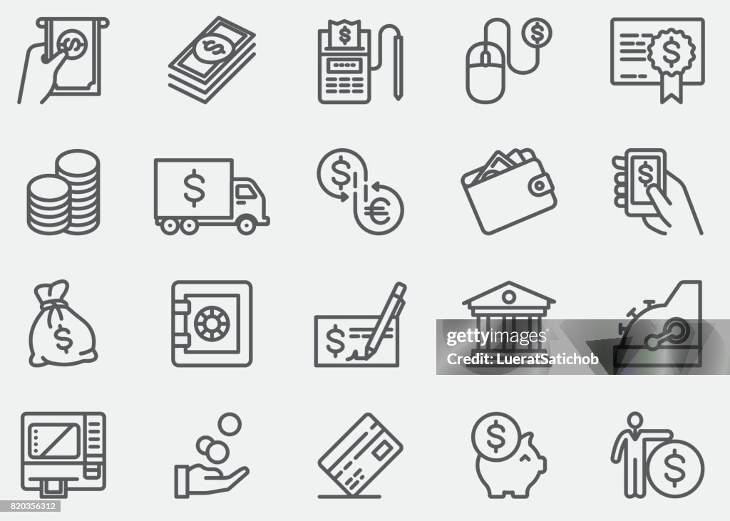 Geld und Bezahlung Linie Symbole