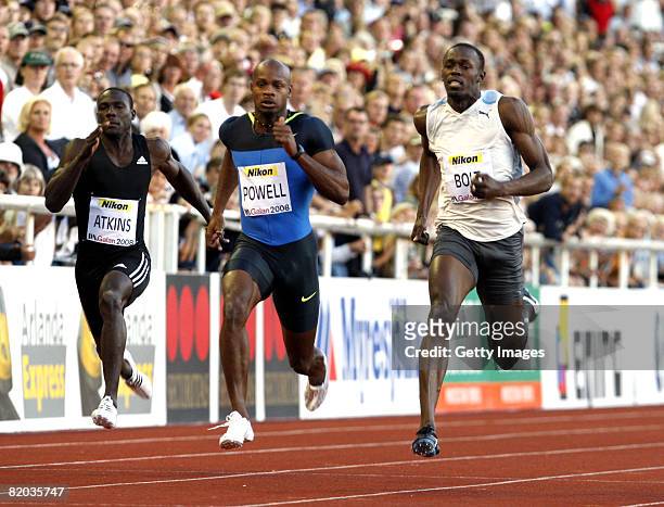 Asafa Powell of Jamaica wins the men's 100m sprint with a time of 9,89 at The DN Galan IAAF Super Grand Prix held at The Olympic Stadium on July 22,...