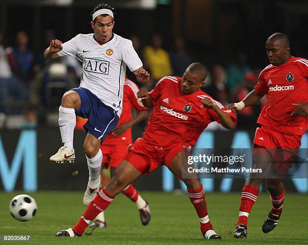 Carlos Tevez of Manchester United in action during the Vodacom Challenge pre-season friendly match between Orlando Pirates and Manchester United at...