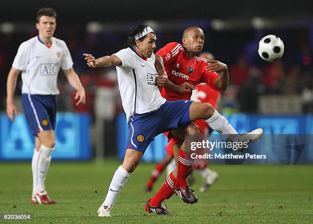 Carlos Tevez of Manchester United in action during the Vodacom Challenge pre-season friendly match between Orlando Pirates and Manchester United at...