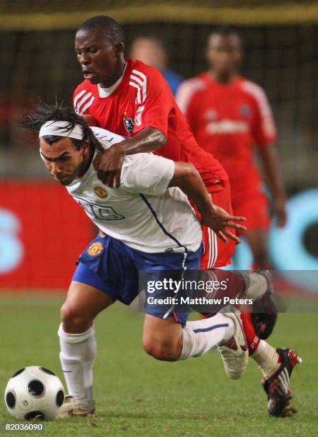 Carlos Tevez of Manchester United in action during the Vodacom Challenge pre-season friendly match between Orlando Pirates and Manchester United at...