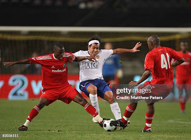 Carlos Tevez of Manchester United in action during the Vodacom Challenge pre-season friendly match between Orlando Pirates and Manchester United at...