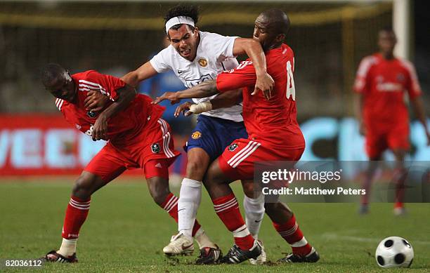 Carlos Tevez of Manchester United in action during the Vodacom Challenge pre-season friendly match between Orlando Pirates and Manchester United at...