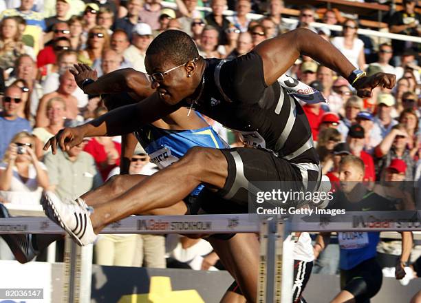 Dayron Robles of Cuba wins the men's 100m hurdles event in The DN Galan IAAF Super Grand Prix at The Olympic Stadium in on July 2008, Stockholm,...