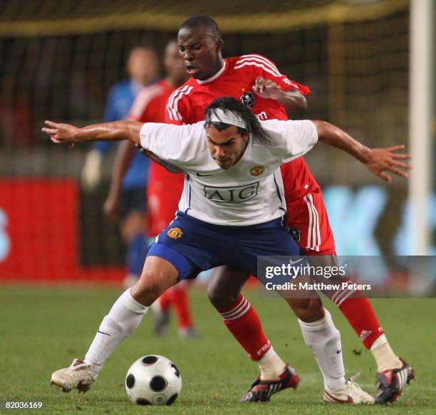 Carlos Tevez of Manchester United in action during the Vodacom Challenge pre-season friendly match between Orlando Pirates and Manchester United at...