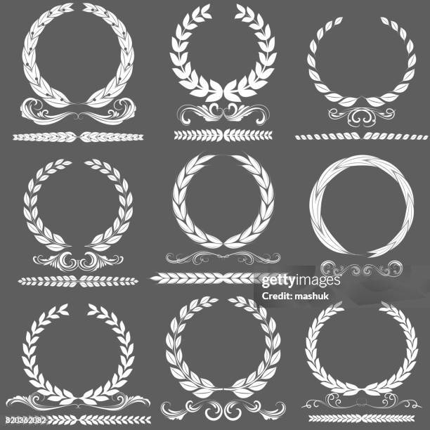 set of laurel wreath - bay leaf stock illustrations