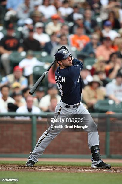 Ryan Braun of the Milwaukee Brewers bats during the game against the San Francisco Giants at AT&T Park in San Francisco, California on July 20, 2008....