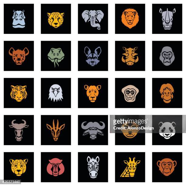 animal icon faces - animals in the wild stock illustrations