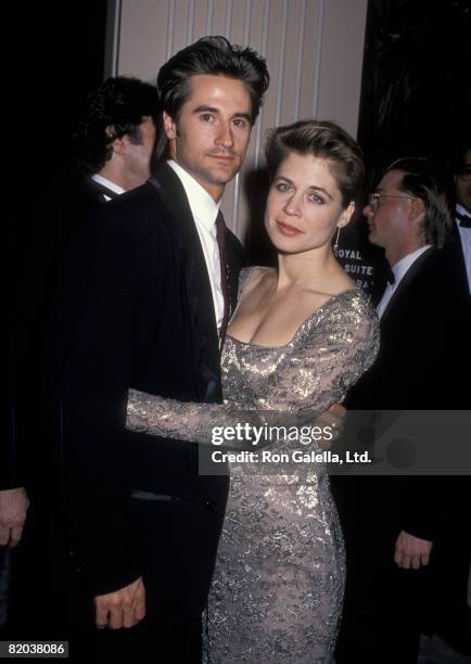 Actress Linda Hamilton and husband Bruce Abbott attending 46th Annual Golden Globe Awards on January 28, 1989 at the Beverly Hilton Hotel in Beverly...