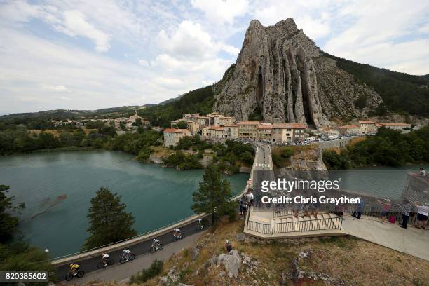 Christopher Froome of Great Britain riding for Team Sky in the yellow leader's jersey rides through Sisteron during stage 19 of the 2017 Le Tour de...