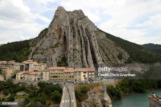 Christopher Froome of Great Britain riding for Team Sky in the yellow leader's jersey rides through Sisteron during stage 19 of the 2017 Le Tour de...