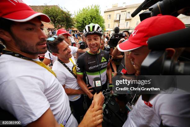 Edvald Boasson Hagen of Norway riding for Team Dimension Data celebrates after winning stage 19 of the 2017 Le Tour de France, a 222.5km stage from...