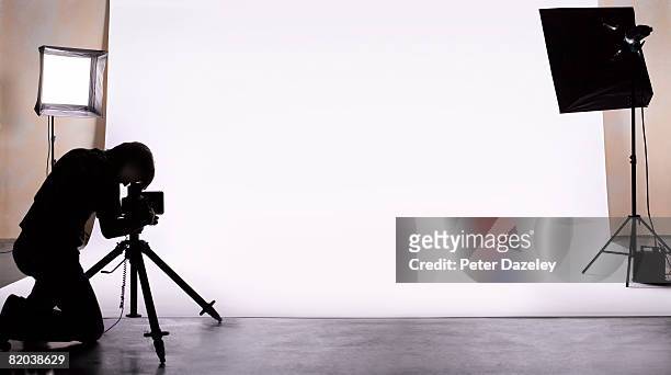 photographer shooting in studio. - photographer stock-fotos und bilder