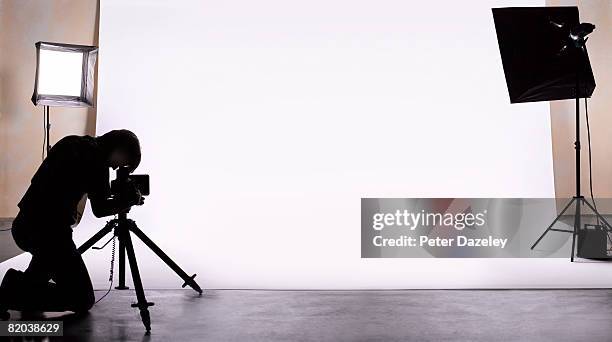 photographer shooting in studio. - photo shoot studio bildbanksfoton och bilder