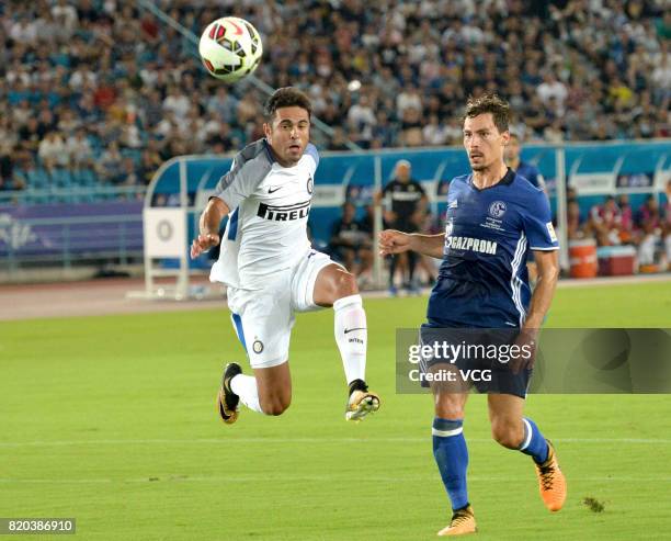 Citadin Martins Eder of FC Internazionale and Benjamin Stambouli of FC Schalke 04 compete for the ball during the pre-season friendly match between...