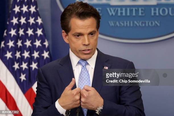 Anthony Scaramucci answers reporters' questions during the daily White House press briefing in the Brady Press Briefing Room at the White House July...