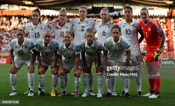 The team of Germany line up before the Group B match between Germany and Italy during the UEFA Women's Euro 2017 at Koning Willem II Stadium on July...