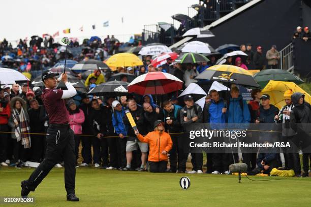 Henrik Stenson of Sweden tees off on the 15th hole during the second round of the 146th Open Championship at Royal Birkdale on July 21, 2017 in...