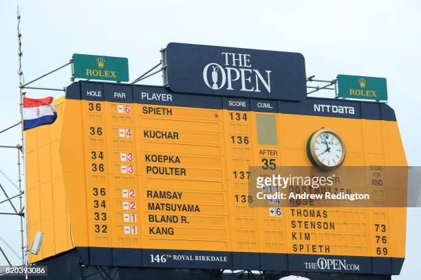 The scoreboard during the second round of the 146th Open Championship at Royal Birkdale on July 21, 2017 in Southport, England.