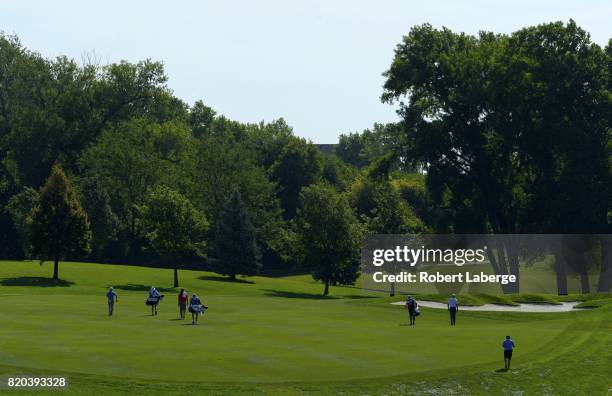 The group of Jeff Gove, Anders Albertson and Dan McCarthy walks on the 14th fairway during round two of the Web.com Tour Pinnacle Bank Championship...