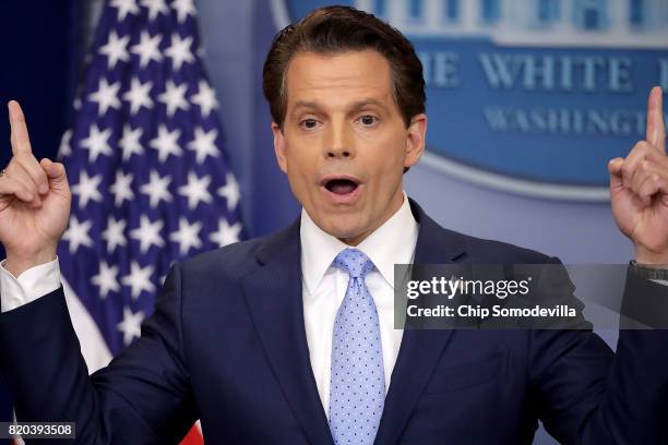 Anthony Scaramucci answers reporters' questions during the daily White House press briefing in the Brady Press Briefing Room at the White House July...