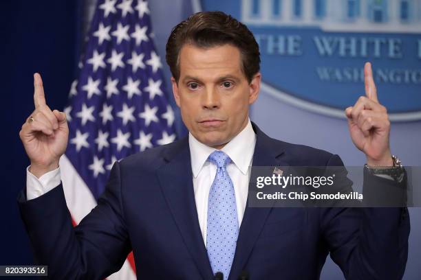 Anthony Scaramucci answers reporters' questions during the daily White House press briefing in the Brady Press Briefing Room at the White House July...