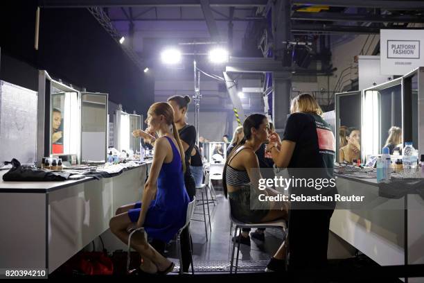 General view backstage ahead of the Breuninger show during Platform Fashion July 2017 at Areal Boehler on July 21, 2017 in Duesseldorf, Germany.