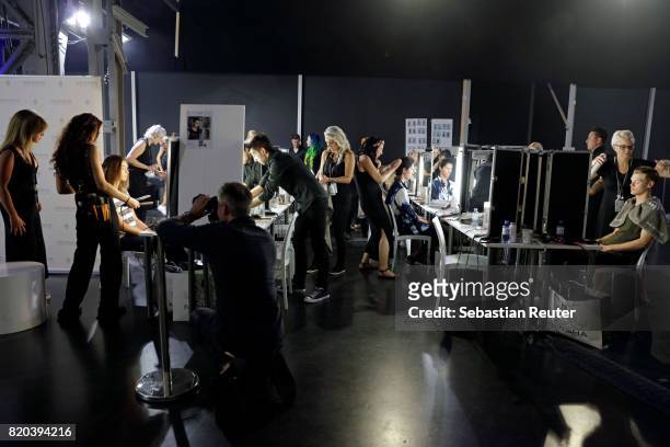 General view backstage ahead of the Breuninger show during Platform Fashion July 2017 at Areal Boehler on July 21, 2017 in Duesseldorf, Germany.