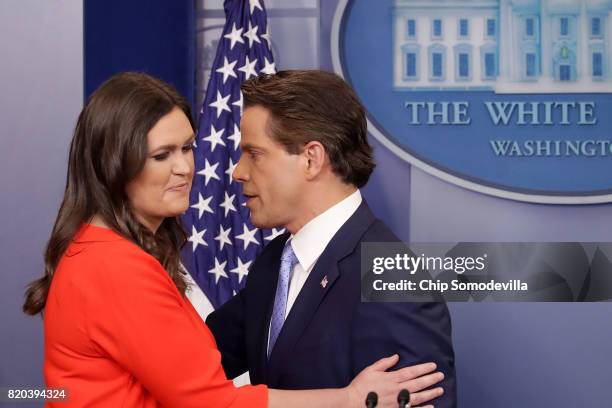 White House Principal Deputy Press Secretary Sarah Huckabee Sanders and Anthony Scaramucci conduct the daily White House press briefing in the Brady...