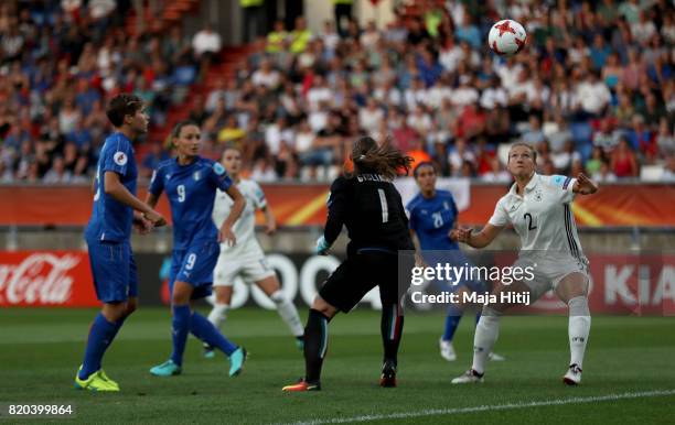 Josephine Henning of Germany heads the opening goal during the Group B match between Germany and Italy during the UEFA Women's Euro 2017 at Koning...