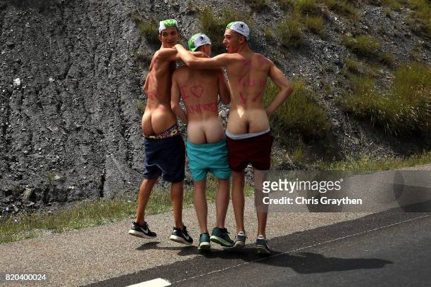 Fans watch during stage 19 of the 2017 Le Tour de France, a 222.5km stage from Embrun to Salon-de-Provence on July 21, 2017 in Embrun, France.