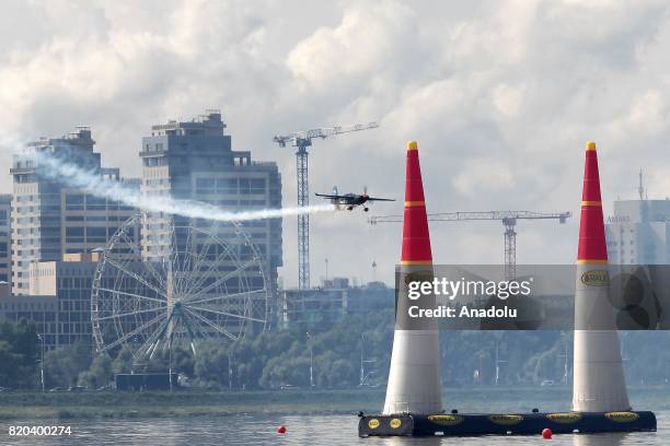 Petr Kopfstein of the Czech Republic performs during a free practice at the fifth stage of the Red Bull Air Race World Championship 2017 in Kazan,...