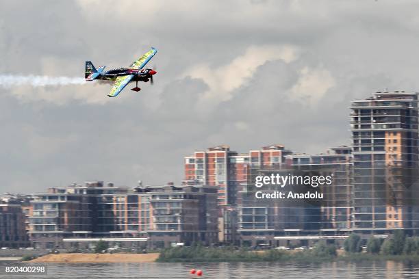 Petr Kopfstein of the Czech Republic performs during a free practice at the fifth stage of the Red Bull Air Race World Championship 2017 in Kazan,...