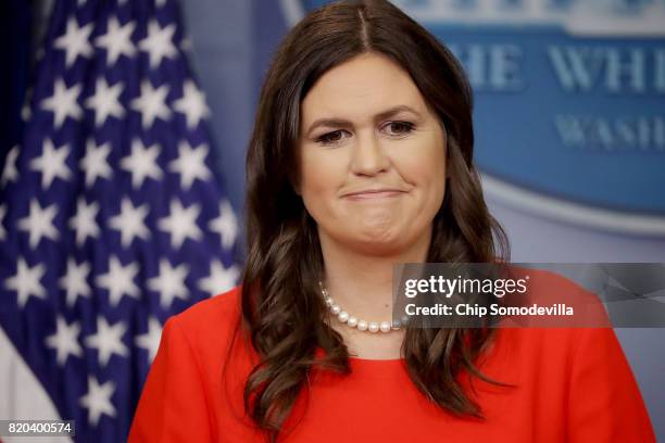 White House Principal Deputy Press Secretary Sarah Huckabee Sanders holds an on-camera briefing with reporters in the Brady Press Briefing Room at...