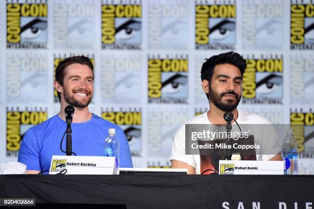 Actors Robert Buckley and Rahul Kohli speak onstage at the iZOMBIE special video presentation and Q+A during Comic-Con International 2017 at San...