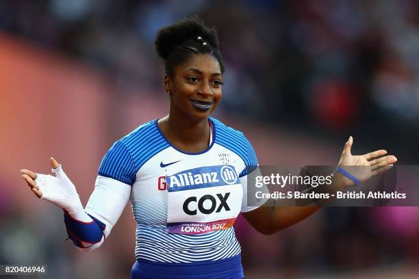 Kadeena Cox of Great Britain celebrates after winning the Womens 400m T38 final during day eight of the IPC World ParaAthletics Championships 2017 at...