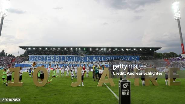 Third league branding and ceremony during the 3. Liga match between Karlsruher SC and VfL Osnabrueck at on July 21, 2017 in Karlsruhe, Germany.