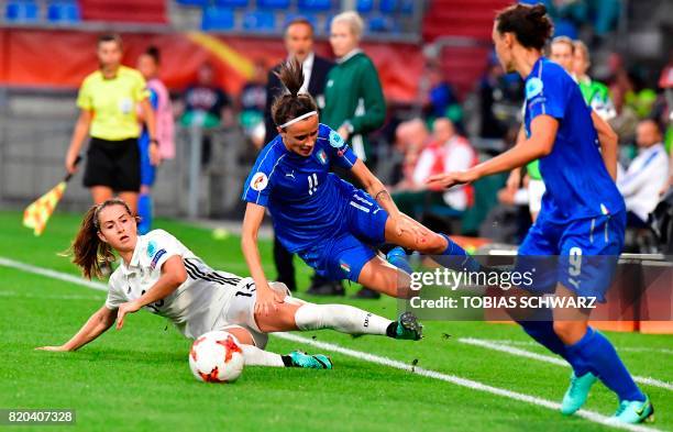 Germany's midfielder Sara Daebritz vies with Italy's midfielder Barbara Bonansea during the UEFA Women's Euro 2017 football tournament between...