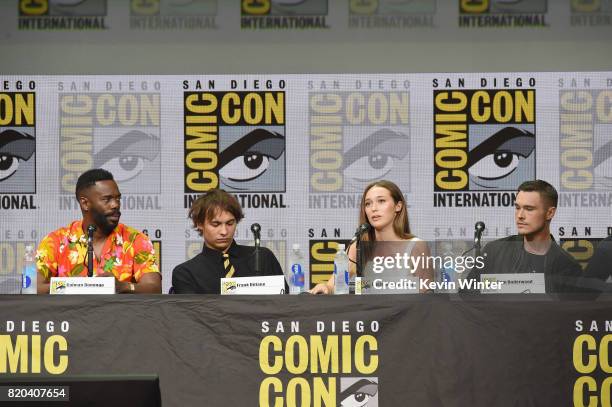 Actors Colman Domingo, Frank Dillane, Alycia Debnam-Carey and Sam Underwood speak onstage at the "Fear The Walking Dead" panel during Comic-Con...