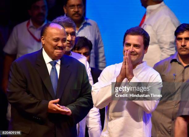 Martin Luther King III and Rahul Gandhi arrives for the inauguration of Dr. B. R. Ambedkar International Conference 2017 at GKVK campus on July 21,...