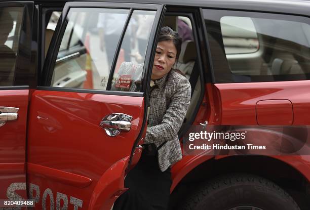 Rajya Sabha MP Marry Kom arrives at the Parliament building for the Monsoon Session on July 21, 2017 in New Delhi, India.