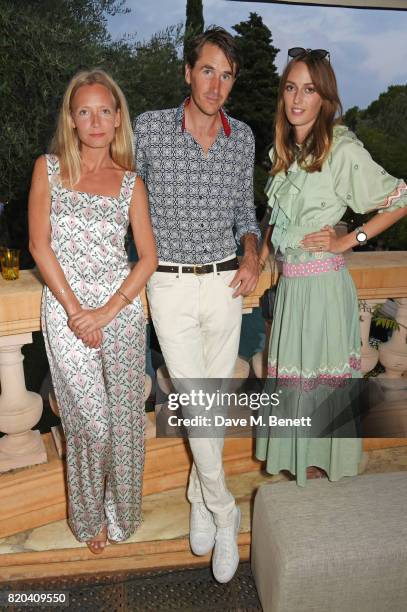 Martha Ward, Otis Ferry and Lady Alice Manners attend the Lelloue launch party at Villa St. George on July 21, 2017 in Cannes, France.