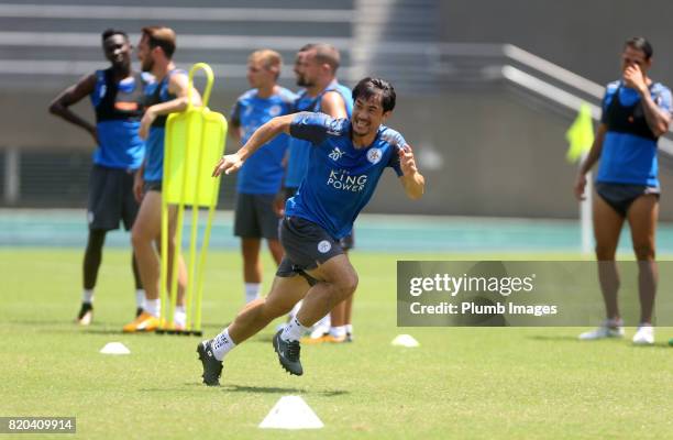 Shinji Okazaki of Leicester City during the training session in Hong Kong ahead of the Premier League Asia Trophy final against Liverpool, on July...