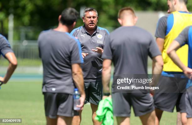 Manager Craig Shakespeare of Leicester City during the training session in Hong Kong ahead of the Premier League Asia Trophy final against Liverpool,...