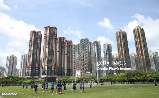 Leicester City train in Hong Kong ahead of the Premier League Asia Trophy final against Liverpool, on July 21, 2017 in Hong Kong.