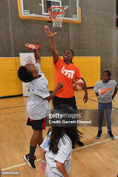 Tiffany Hayes of the Atlanta Dream participates during the WNBA Fit Clinic presented by Kaiser Permanente as part of the 2017 WNBA All-Star at the...