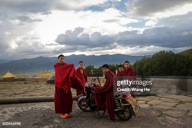 Tibetan Buddhist monks in the Long youth Cole Temple on July 21 ,2017 in Litang County, Ganzi Tibetan Autonomous Prefecture, Sichuan Province, China....