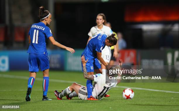 Elisa Bartoli of Italy Women appears to punch Anja Mittag of Germany Women in the head during the UEFA Women's Euro 2017 match between Germany and...